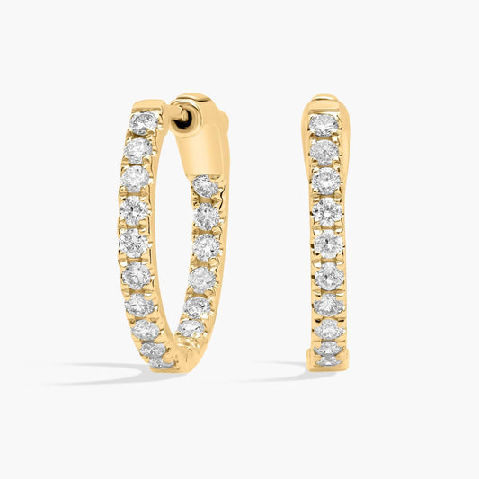 14K Yellow Gold Inside Out Round Hoops, 1/2 Inch Diameter