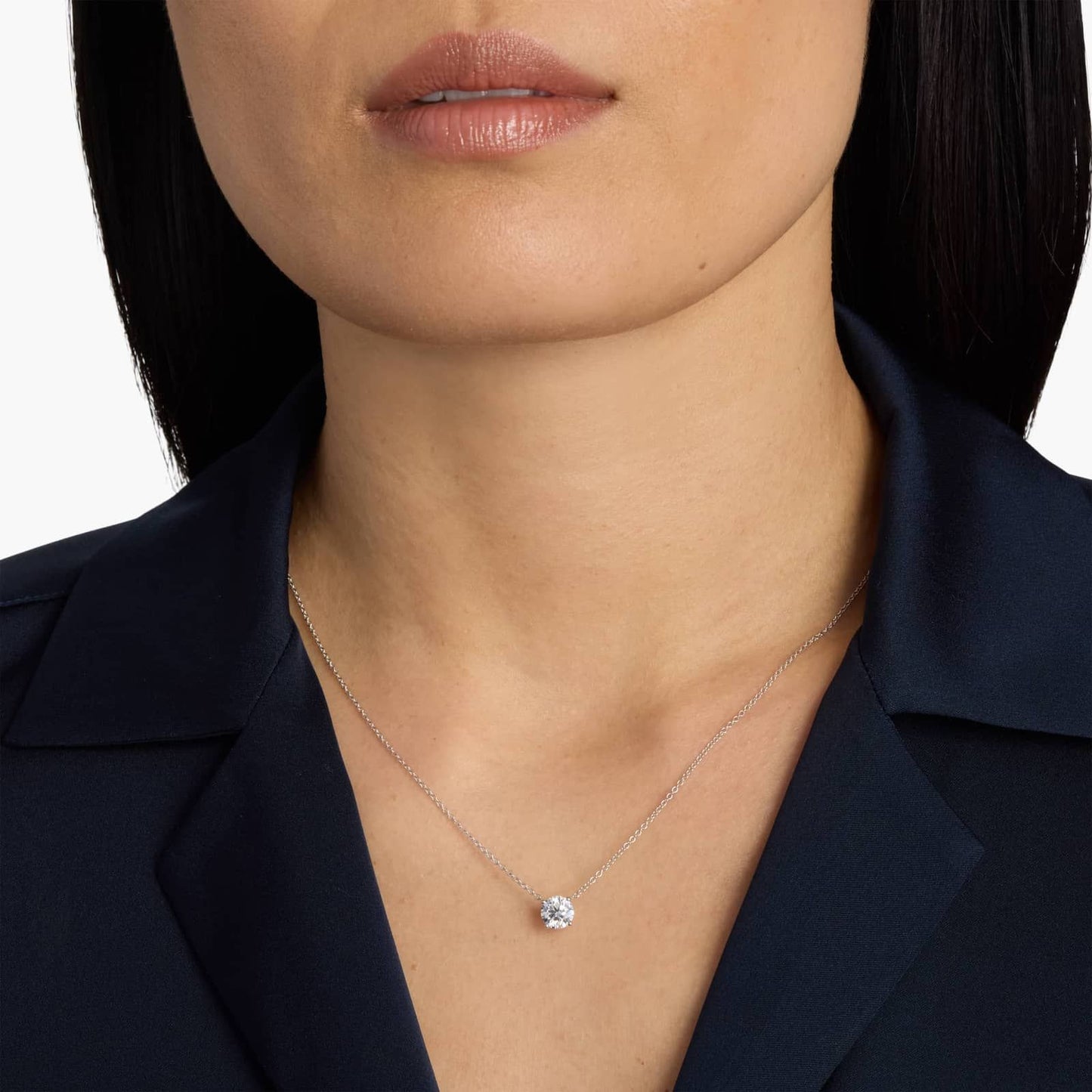 14K White Gold Four Prong Basket Solitaire Diamond Pendant