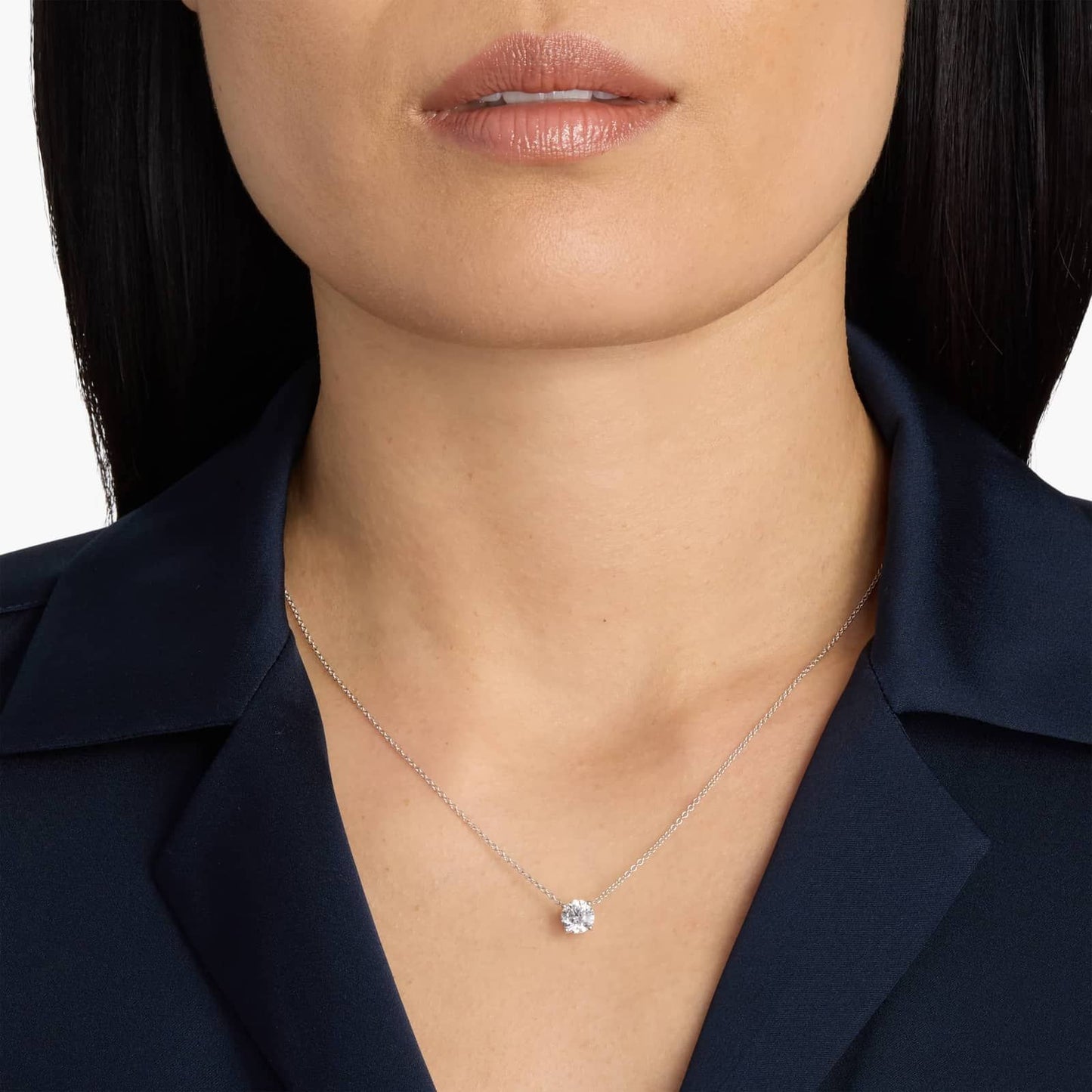 14K White Gold Four Prong Basket Solitaire Diamond Pendant