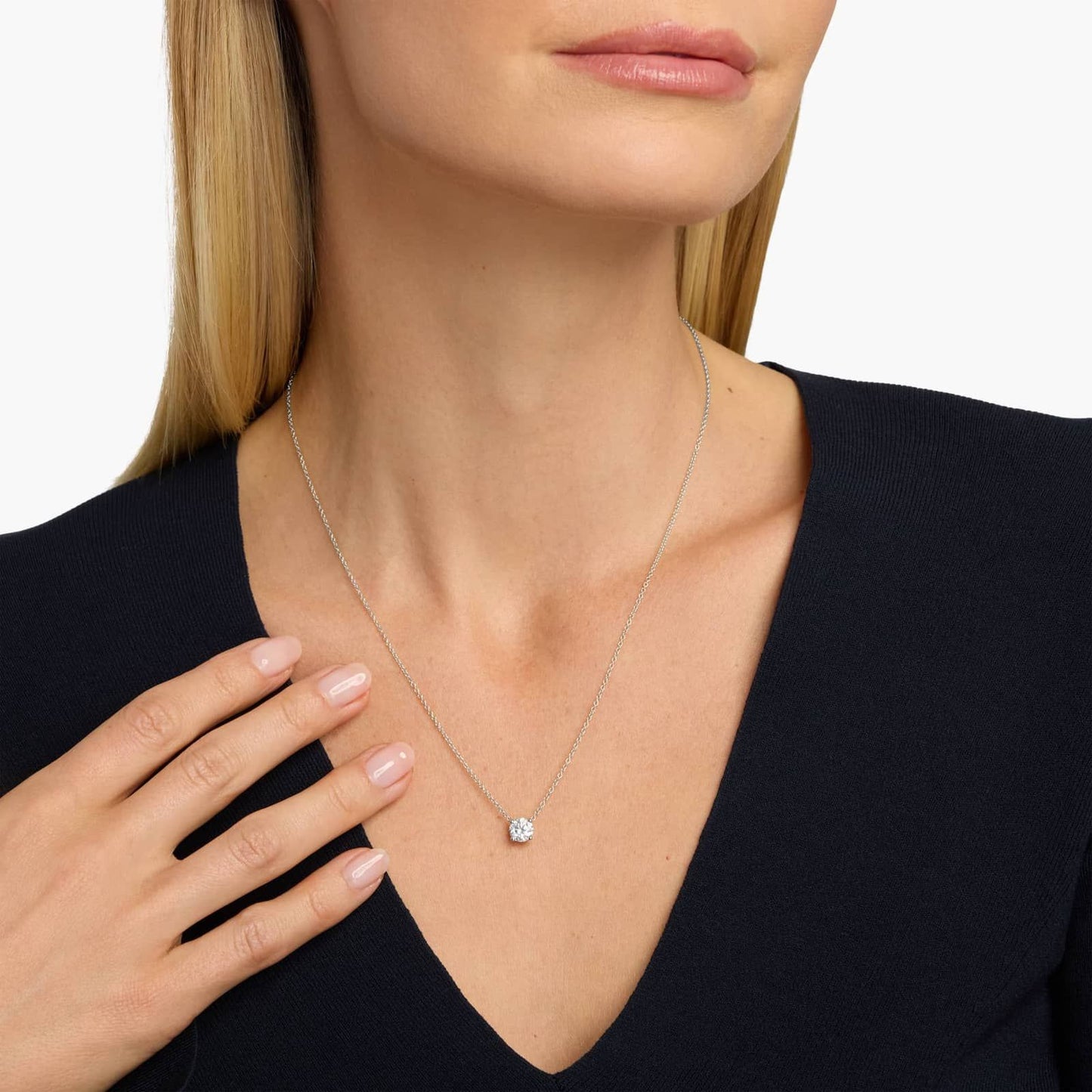 14K White Gold Four Prong Basket Solitaire Diamond Pendant