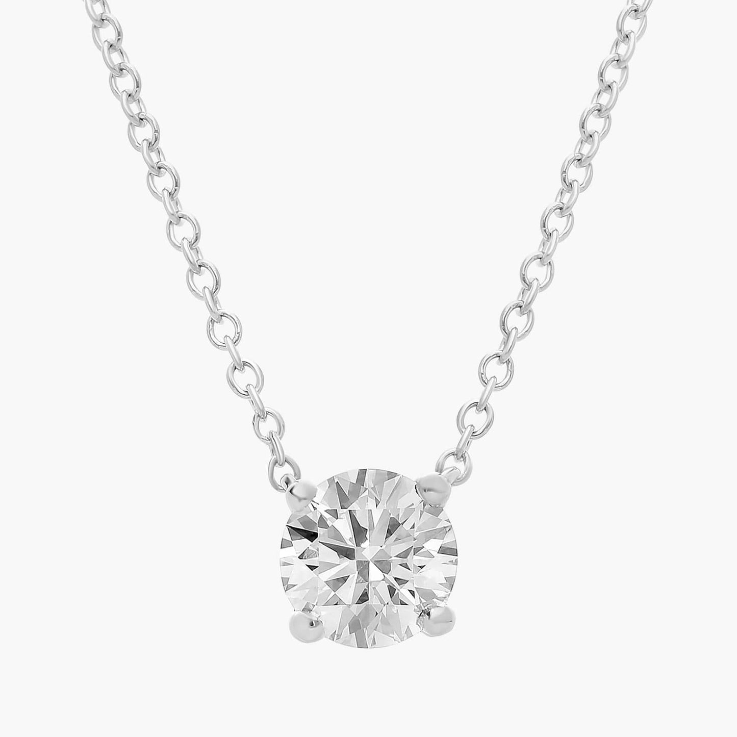 14K White Gold Four Prong Basket Solitaire Diamond Pendant