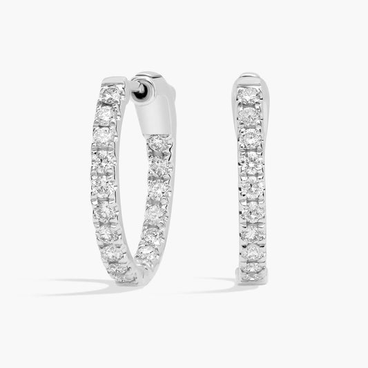 14K White Gold Inside Out Round Hoops, 1/2 Inch Diameter